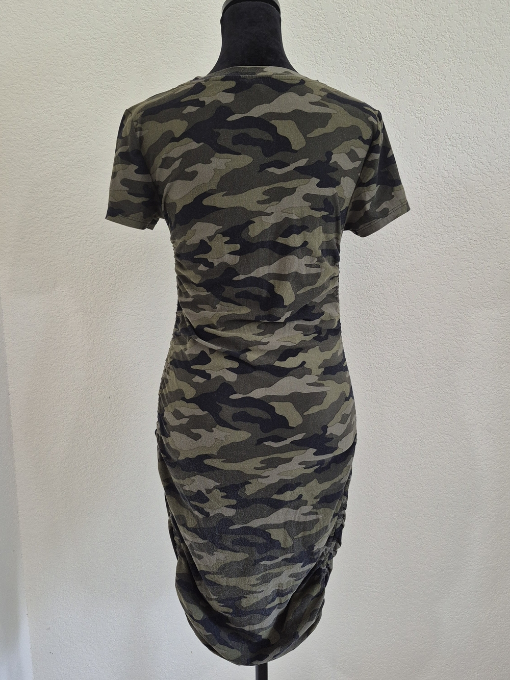 Camo Short Sleeve Bodycon Dress - Olive Green - Picture 5 of 7